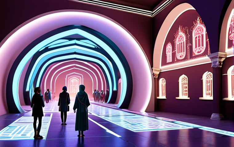 **Prompt:** A dynamic, futuristic educational scene where traditional university buildings subtly dissolve into interconnected, glowing digital pathways. Diverse individuals, representing various ages and professions, are immersed in learning through personalized, AI-powered holographic interfaces. Micro-credential badges or skill modules are visible, replacing traditional diplomas, emphasizing hands-on, practical skills acquisition. The atmosphere is vibrant, innovative, and focused on rapid adaptability and continuous growth. The style is modern, empowering, with a subtle blend of technology and human connection, reflecting a forward-thinking Middle Eastern context.