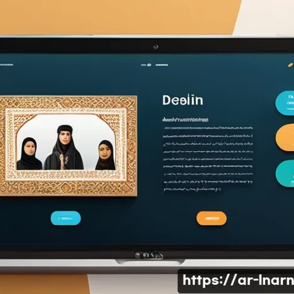 평생교육 플랫폼의 참여자 중심 설계 - A vibrant online learning platform interface tailored for Arabic-speaking users, showcasing personal...