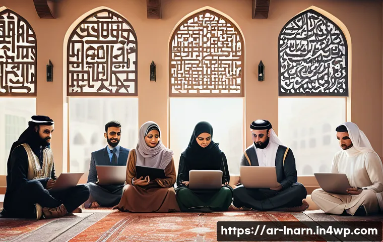 AI 기반 평생교육 플랫폼의 발전 - A modern Arabic classroom scene showing diverse Arab adult learners engaging with an AI-powered educ...