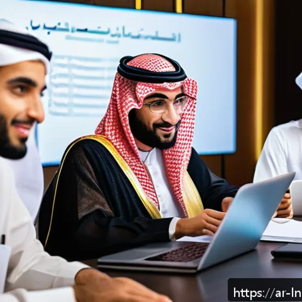 평생교육 플랫폼에서의 창업 교육 - A modern digital learning environment featuring a diverse group of Arabic-speaking young professiona...
