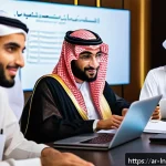 Home 20 평생교육 플랫폼에서의 창업 교육 - A modern digital learning environment featuring a diverse group of Arabic-speaking young professiona...
