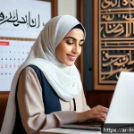 Home 19 평생교육 플랫폼에서의 직무 훈련 - A modern digital learning environment featuring an Arab young professional woman wearing modest offi...