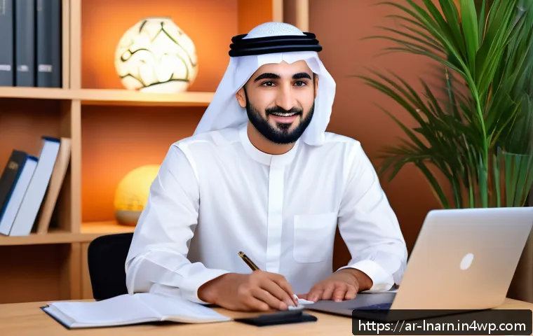국내 평생교육 플랫폼 현황 - A modern virtual classroom setting showcasing an Arab adult learner using advanced AI-powered educat...