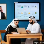 Home 23 평생교육 플랫폼의 사용자 요구 분석 - A diverse group of Arabic-speaking adult learners engaging with an online education platform on vari...